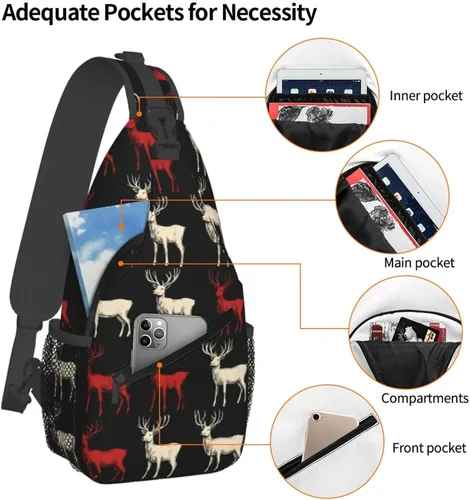 Vista 4 de Small Crossbody Bags for Women Men - Vintage Elk Red White Print Adjustable Shoulder Bag Fanny Packs Belt Sling Bag Crossbody Purses Backpack for