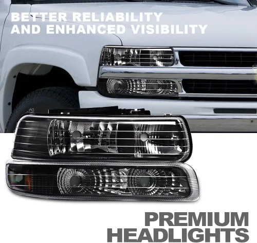 Vista 8 de G-PLUS Conjunto de faros, compatible con Chevy Silverado 1999 2000 2001 2002/Se ajusta a Suburban Tahoe 2000-2006 Faros delanteros de parachoques