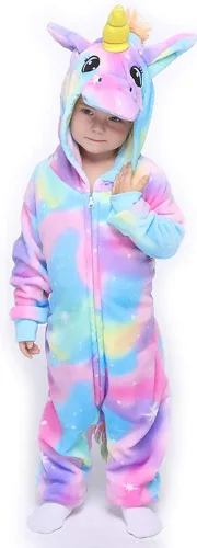 Vista 2 de Pijama de unicornio arcoíris para niños, disfraz de animal, Halloween, cosplay