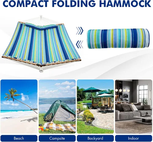 Vista 4 de Goplus Hamaca acolchada de 10.5 pies, hamaca acolchada para 2 personas con almohada desmontable, capacidad de 330 libras, barra separadora curvada