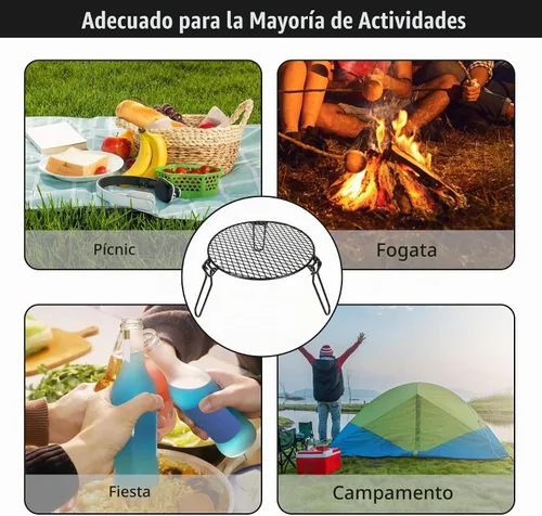 Vista 9 de REDCAMP Parrilla de fogata plegable para estufa sola, trípode de hoguera de hierro portátil con parrilla de acero para fogata, horno holandés