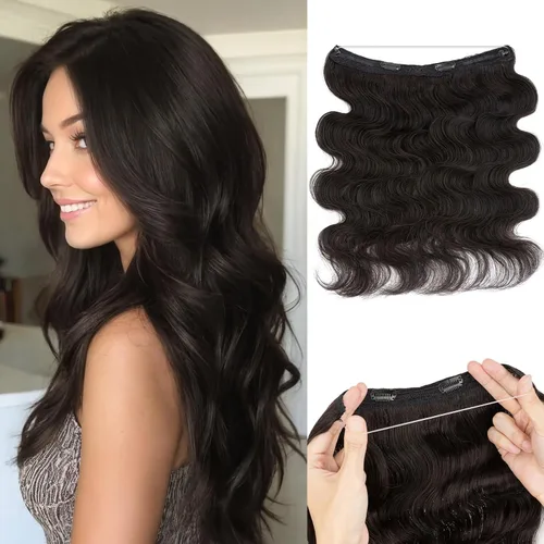 Vista 31 de Extensiones de cabello humano real, extensiones de cabello humano 100 % humano, extensiones de clip, ondulado, negro azabache 01, 2.46 oz/18 pulgadas