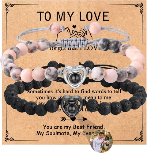 Vista 7 de ROSI - Pulseras personalizadas a juego para parejas con imagen en el interior para hombres y mujeres, pulsera personalizada con fotos, aniversario