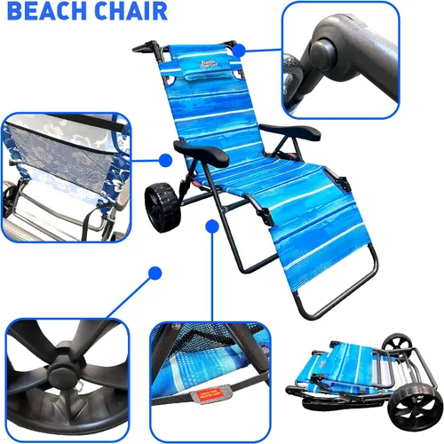Vista 8 de Silla de carrito de playa – 2 en 1 vueltas de carrito de playa a silla de playa – grande azul