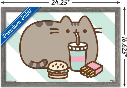 Vista 3 de Trends International Pusheen - Póster de pared de alimentos, 14.725 x 22.375 pulgadas, versión enmarcada de madera de granero