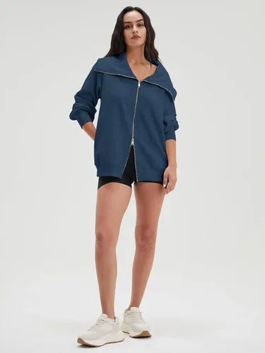 Vista 6 de DEEP SELF Sudaderas de gran tamaño con cremallera completa para mujer, chaqueta casual de manga larga con cuello 2023, ropa de moda de otoño