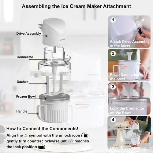 Vista 5 de Two Bowl - Accesorio para hacer helados para todos los mezcladores de pie KitchenAid, hace helado casero, gelato, sorbete, yogur congelado
