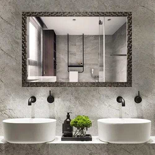 Vista 10 de HANS Espejo rectangular grande de baño, espejo de tocador con marco de madera montado en la pared (40 x 24 pulgadas) (negro)