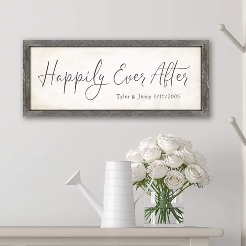 Vista 3 de Happily Ever After - Boda o aniversario personalizado (montaje en bloque de 6.5 x 18 pulgadas)