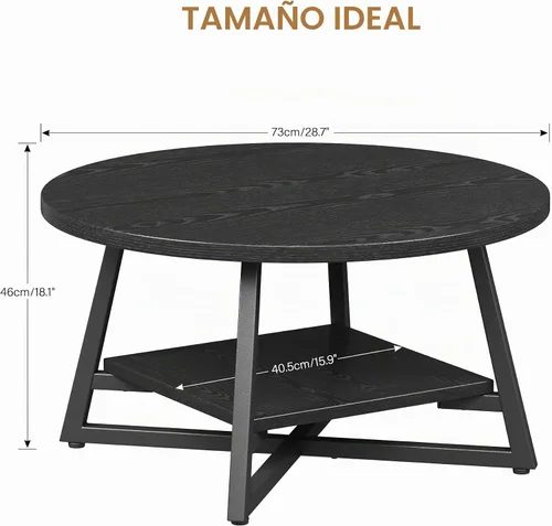 Vista 3 de Mesa de café para sala de estar, Mesa de café redonda, Mesa de café pequeña circular con almacenamiento, Mesa de centro redonda moderna de madera