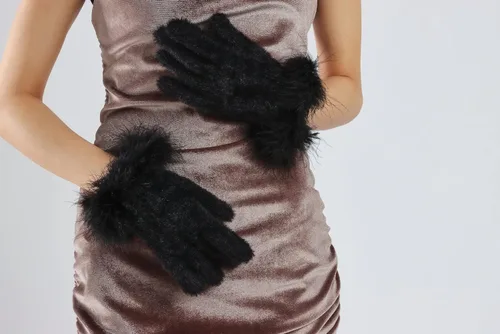 Vista 75 de Sahabowi Guantes de cuero para clima frío Manopla de lana cálida de invierno para mujeres