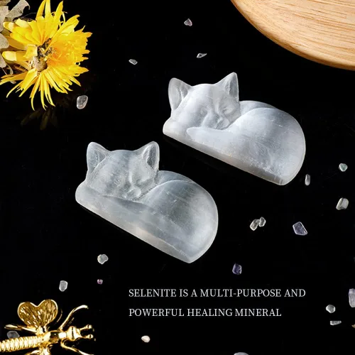 Vista 4 de Runyangshi Piedra curativa de cristal de selenita natural, selenita energética para dormir, exquisitos adornos tallados, masaje curativo espiritual