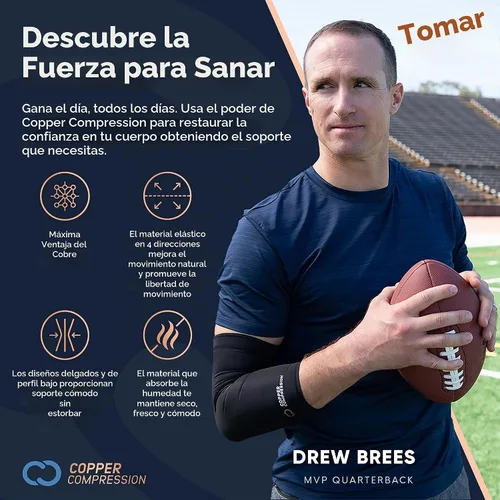 Vista 5 de Copper Compression Manga de compresión para piernas, soporte estabilizador de rodilla con infusión de cobre para correr, desgarro de menisco, ACL