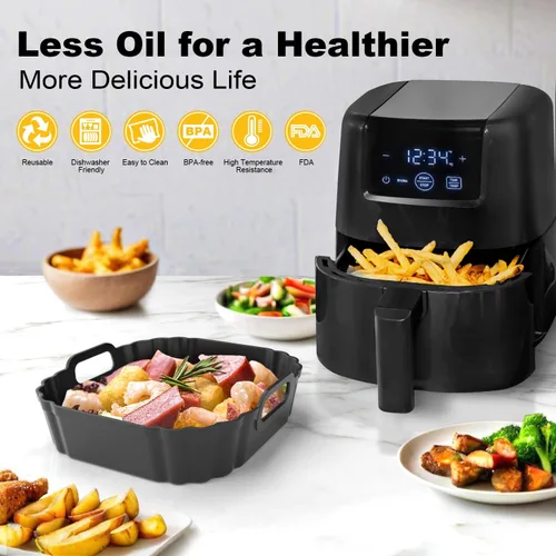 Vista 7 de Paquete de 2 forros cuadrados pequeños de silicona para freidora de aire de 6.2 pulgadas para Chefman Mini, DASH, COSORI, COMFEE, Instant, DEIME
