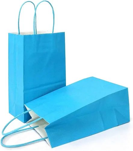 Vista 42 de AZOWA Bolsas de regalo de color azul claro, mini bolsas de papel kraft con asas para recuerdos de fiesta (4 x 2.4 x 6 pulgadas, azul, 12 unidades)