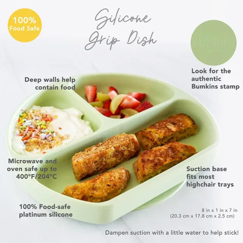 Vista 6 de Bumkins Plato de succión para niños pequeños y bebés, plato de agarre dividido de silicona para bebés y niños, destete LED para bebés, suministros