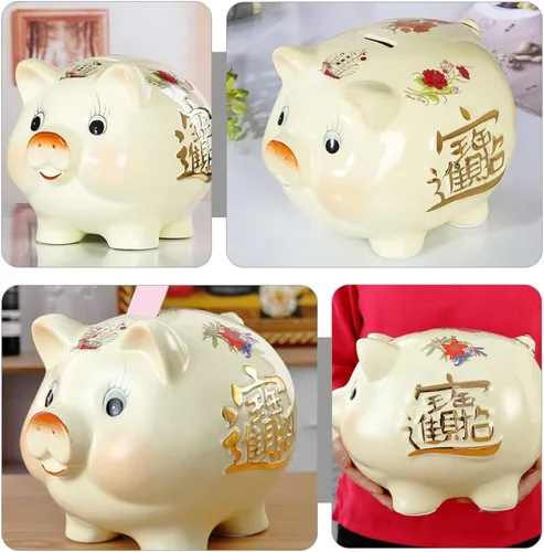Vista 5 de LIFKOME Alcancía de cerámica para niños y adultos, creativa, divertida, para decoración del hogar, caja de dinero de 6.3 x 5.3 x 4.7 pulgadas, caja