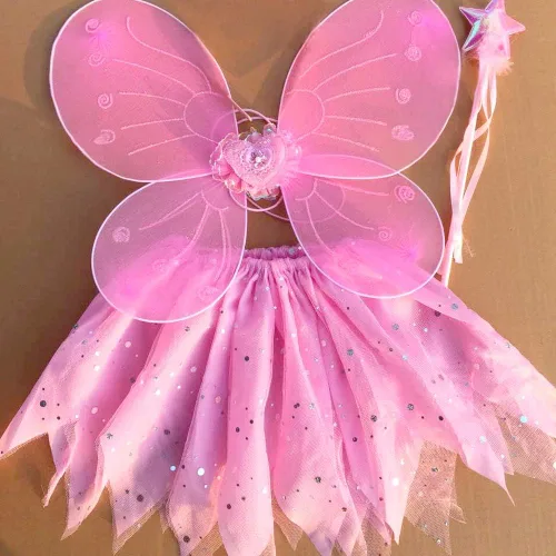 Vista 8 de EQLEF Disfraz de hada juego de alas de mariposa disfraz de princesa para niñas color rosa