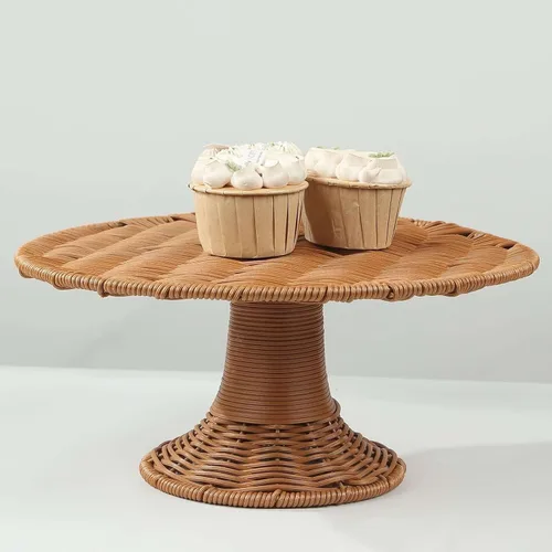 Vista 21 de Efavormart - Paquete de 2 elevadores de plástico transparente de 12 pulgadas con borde dorado para cupcakes y postres, soporte desechable para tartas