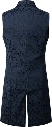 Vista 2 de ZEROYAA Chaleco gótico steampunk de doble botonadura jacquard para hombre, chaleco sin mangas