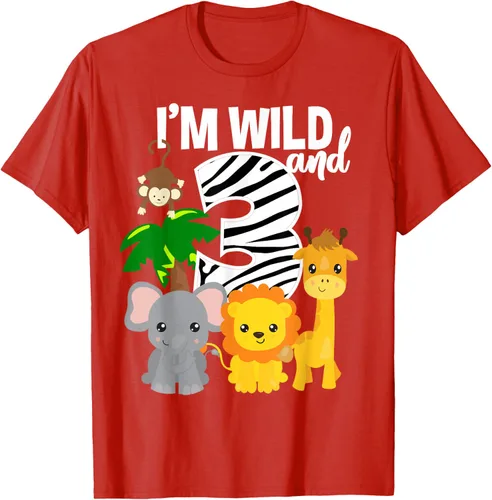 Vista 69 de Camiseta de cumpleaños con temática de zoológico de I'm Wild and 3, Negro, S