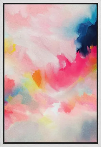 Vista 28 de SIGNFORD Lienzo enmarcado para pared, acuarela pastel, rosa, puesta de sol, nube, naturaleza, ilustraciones de área silvestre, arte moderno