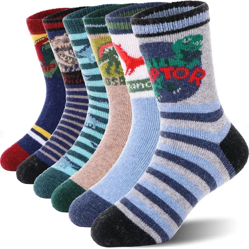 Vista 7 de ANTSANG Calcetines de Lana, Calcetines Térmicos Cálidos y Gruesos Tipo Crew Boot para Niños Pequeños, Niños y Niñas, 6 Pares