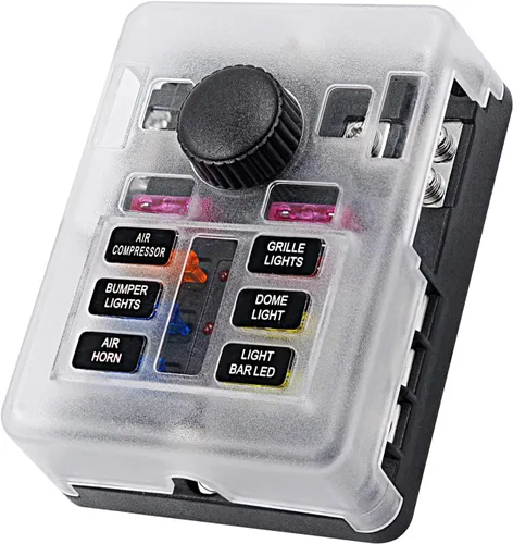 Vista 8 de Bloque de fusibles de 6 vías, fusible de cuchilla de 12V, 6 circuitos ATC/ATO, soporte para caja de fusibles impermeable con indicador LED, cubierta