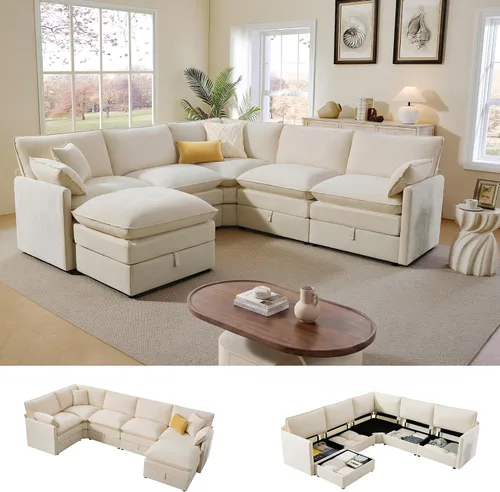 Vista 23 de Ihanherry Sofá modular de 103 pulgadas con almacenamiento, sofá de nube en forma de U con otomanas móviles y 4 almohadas, sofás seccionales