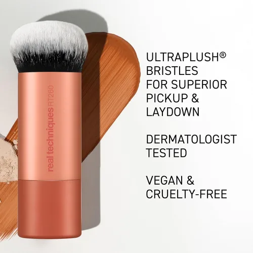 Vista 4 de Real Techniques, brocha de maquillaje Bubble Blending, brocha multiusos para base para productos líquidos, crema y polvo, cabeza de cepillo redonda