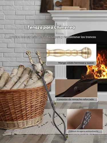 Vista 3 de Lichamp Juego de Herramientas para Chimenea, 5 Piezas para Interiores y Exteriores, Juego Resistente de Atizadores para Chimenea con Mango Dorado