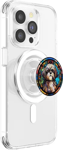 Vista 3 de Shih Tzu Dog - Vitrales de diseño artístico con diseño artístico PopSockets MagSafe PopGrip para iPhone