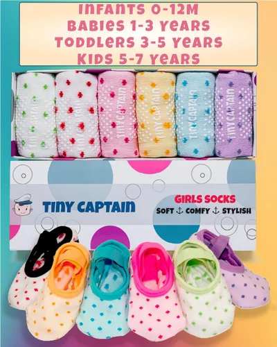 Vista 4 de Tiny Captain Calcetines antideslizantes con correa para niñas de 0 a 7 años de edad, calcetines de 1 año