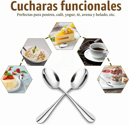 Vista 6 de Demitasse Café Expreso, Mini café Cuchara, Acero inoxidable 18/10 Pequeño cucharas para cucharas de postre, té, 6, Plateado