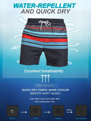 Vista 4 de SILKWORLD Quick Dry Mens Swimming Trunks with Compression Liner Bathing Suit Swim Shorts with Zip Pockets