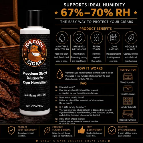 Vista 2 de Joe Cool Cigar Solución de humidor de propilenglicol para humidificadores de cigarros (botella de 16 onzas)
