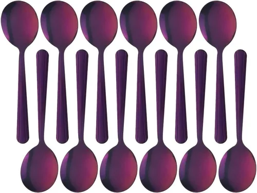 Vista 9 de Juego de cubiertos de cuchara redonda de 12 piezas, cucharas redondas de 5.8 pulgadas, color negro