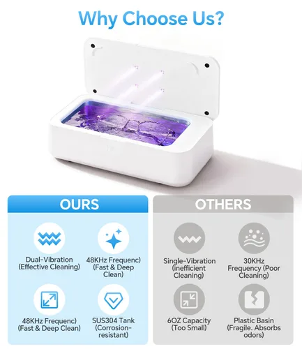 Vista 4 de Limpiador ultrasónico de joyas, máquina profesional de limpieza ultrasónica de 48 KHz para joyas, anteojos, anillos, correa de reloj, dentaduras
