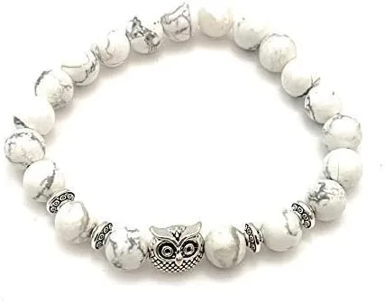 Vista 2 de Smiling Wisdom - Tarjeta de agradecimiento para profesor y pulsera de piedra elástica de búho - Mujer