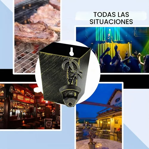 Vista 6 de Abridor de tapas de cerveza de montaje en pared, palmera de bronce envejecido inoxidable con rosca en abridor de botellas con tapa de drenaje
