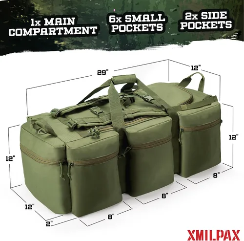 Vista 12 de Bolsa de lona militar grande de 100 L, bolsa de lona para despliegue, equipo deportivo, bolsa de equipaje de viaje con correas desmontables para AT
