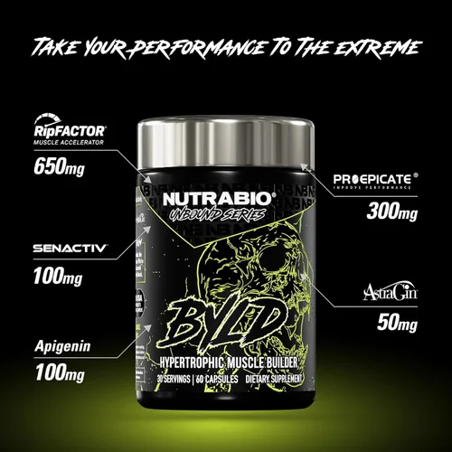 Vista 4 de NutraBio Unbound BYLD - Constructor muscular natural para hombres, apoya el crecimiento muscular, la recuperación y la fuerza - 30 porciones - 60