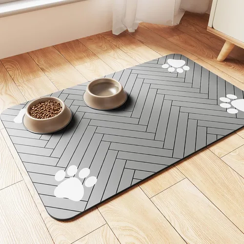 Vista 12 de Alfombrilla de alimentación para mascotas, mantel individual absorbente para tazón de comida y agua, con base de goma impermeable, de secado rápido