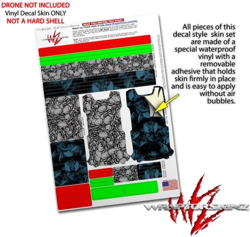 Vista 4 de Skin Decal Wrap 2 Pack Compatible with DJI Ryze Tello Scattered Skulls Gray Drone NOT Included