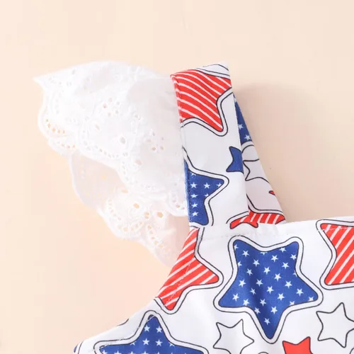 Vista 2 de Vestido para niñas del 4 de julio, con bandera americana, patriótico, estrellas, rayas, vestidos para el Día de la Independencia para niños de 1 a 8
