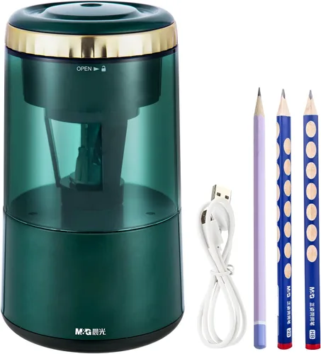 Vista 11 de M&G Sacapuntas eléctrico azul, sacapuntas automático portátil para lápices de colores, parada automática, súper afilado y rápido, funciona con USB