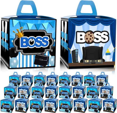 Vista 8 de BOSS - Bolsas de regalo de fiesta, 24 unidades con 30 calcomanías para niños, color azul, negro, cumpleaños, baby shower, golosinas, bolsas
