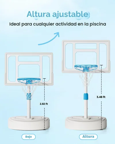 Vista 2 de Pool Basketball Hoop, Adjustable Swimming Pool Basketball Goal, Stainless Steel Poolside Hoop with 32" Shatterproof Backboard, Portable Poolside