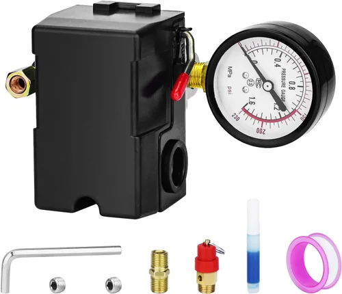 Vista 13 de Válvula de control universal del interruptor de presión del compresor de aire (90-120 PSI, 110V-240V) con regulador de 0-180 PSI y válvula de alivio