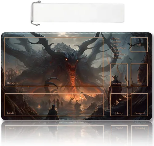 Vista 31 de DAUXID Tapete de Juego MTG Cosido Premium con Zonas y Respaldo de Goma Antideslizante, Tapete de Juego TCG para MTG y Otros Juegos de Cartas, Diseño
